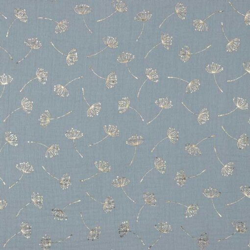 Double Gauze Pusteblumen - hellblau / gold