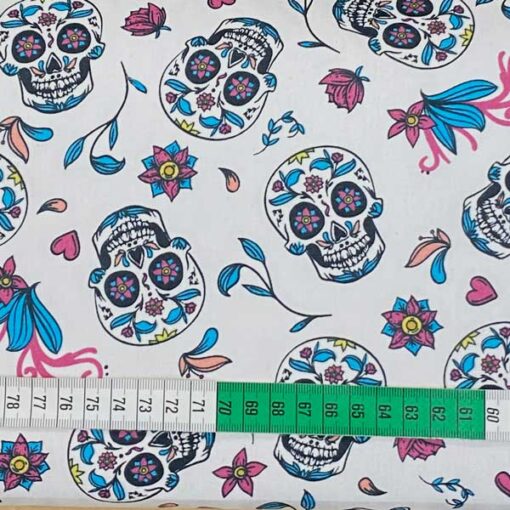 Baumwolle - Skull weiss bunt