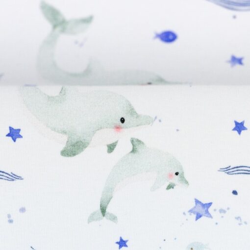 Baumwolljersey "Nautical Baby" Delphine - smaragd / blau