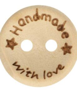 Holzknopf 2 Löcher 15 mm  "handmade with love" - natur