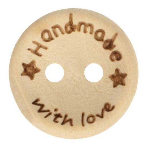 Holzknopf 2 Löcher 15 mm  "handmade with love" - natur