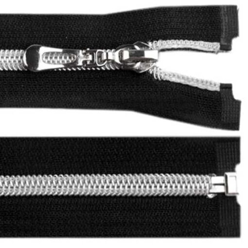 Spiralreissverschluss 7 mm - teilbar  - schwarz / silber 55 cm - 75 cm