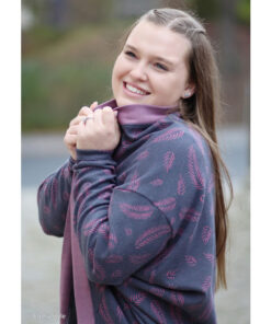 Jacquardjersey - "Twigs by Lycklig design" - dunkelgrau / pink