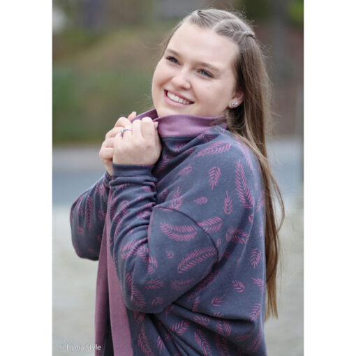 Jacquardjersey - "Twigs by Lycklig design" - dunkelgrau / pink