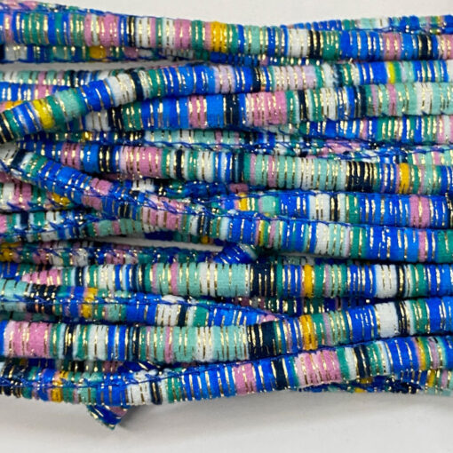 Indianische Kordel mit Lurex 6 mm - blau / mint / rosa