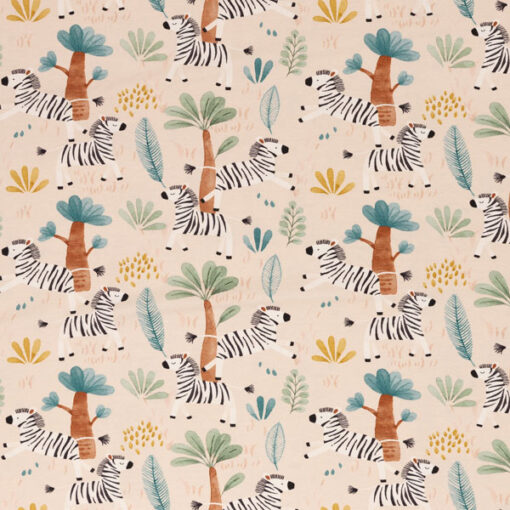 Jersey Baumwolle - "Savanna freinds" Zebras - beige