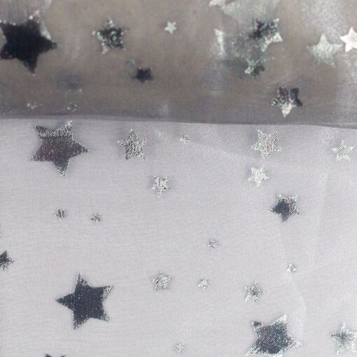 Organza mit Filiendruck - Sterne- grau