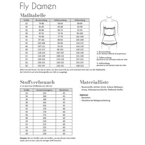 Papierschnittmuster Shirt Fly Damen Gr 32-58 - Fadenkäfer