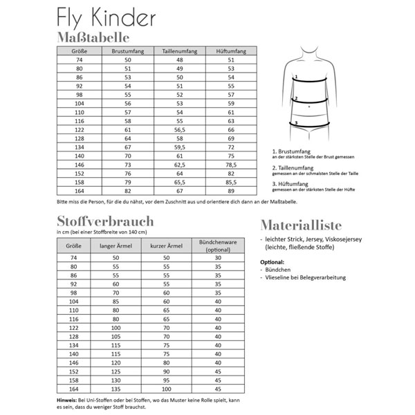 Papierschnittmuster Fly Shirt Kinder Gr 74-164 - Fadenkäfer