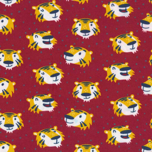 Baumwolljersey - "Furry faces" - Tiger - dunkelrot