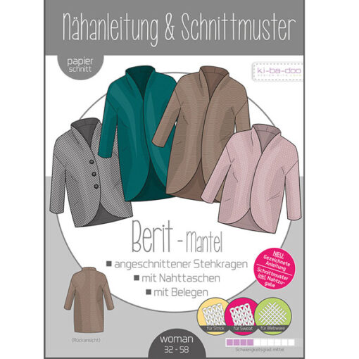 Papierschnittmuster Mantel Berit Gr 32 - 58 - Ki-ba-doo