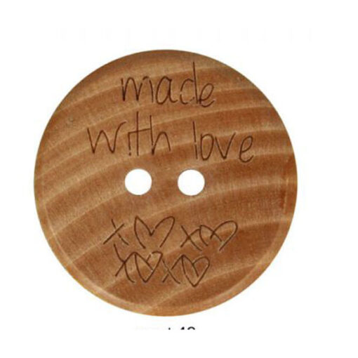 Holzknopf 2 Löcher 20 mm "handmade with love x " - natur