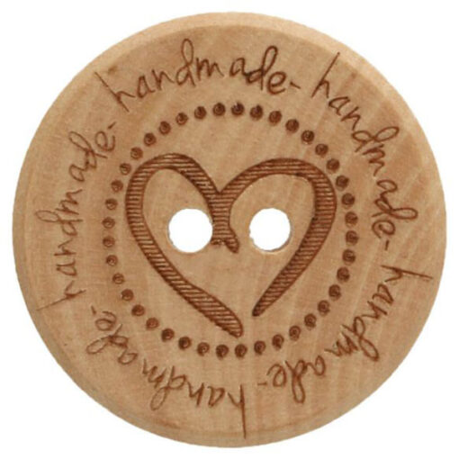 Holzknopf 2 Löcher 25 mm "handmade Herz" - natur