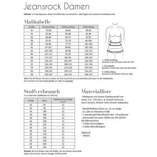 Papierschnittmuster Jeansrock Gr. 32 - 58 - Fadenkäfer