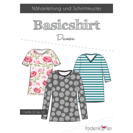Papierschnittmuster Basicshirt Gr. 32 - 58 - Fadenkäfer