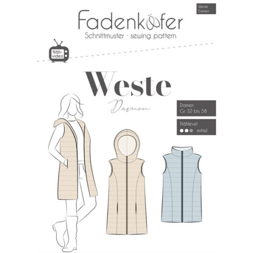 Papierschnittmuster Weste Damen Gr 32 - 58 - Fadenkäfer