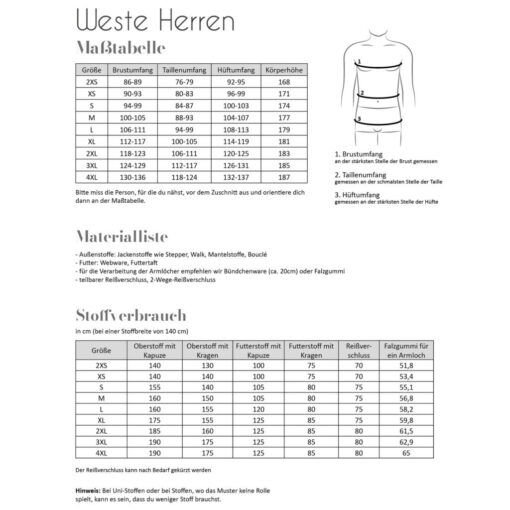 Papierschnittmuster Weste Herren 2 XS -4 XL - Fadenkäfer – Bild 4