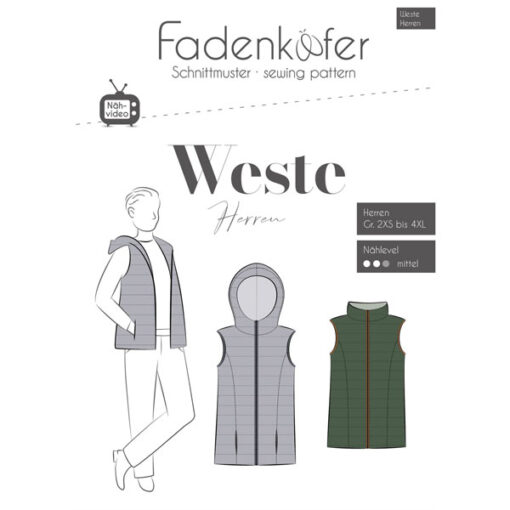 Papierschnittmuster Weste Herren 2 XS -4 XL - Fadenkäfer
