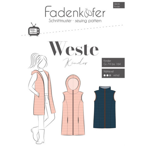 Papierschnittmuster Weste Kinder Gr 50 - 174 - Fadenkäfer