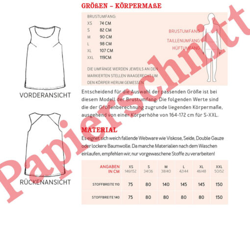 Papierschnittmuster "Frau Merle" Trägertop Gr 146 - 52 - Studio Schnittreif