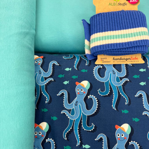 Biobaumwolljersey Albstoffe / Hamburger Liebe - "Otto the Octopus" - blau – Bild 2