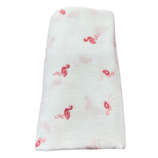 Sommerdecke / Musselindecke Flamingos - weiss / rosa ca. 140 cm x 140 cm