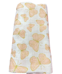 Sommerdecke / Musselindecke Schmetterlinge - weiss / apricot / gold ca. 130 cm x 130 cm