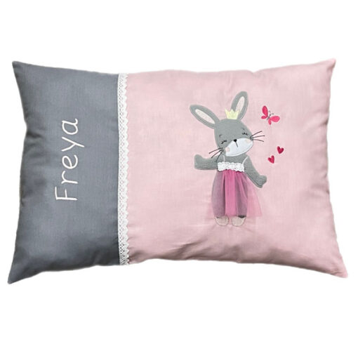 Namenskissen Hasenprinzessin - rosa / grau