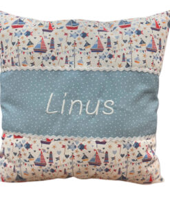 Namenskissen Marine blau / weiss / rot
