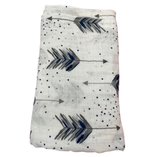 Sommerdecke / Musselindecke Pfeile - blau / grau ca. 130 cm x 130 cm