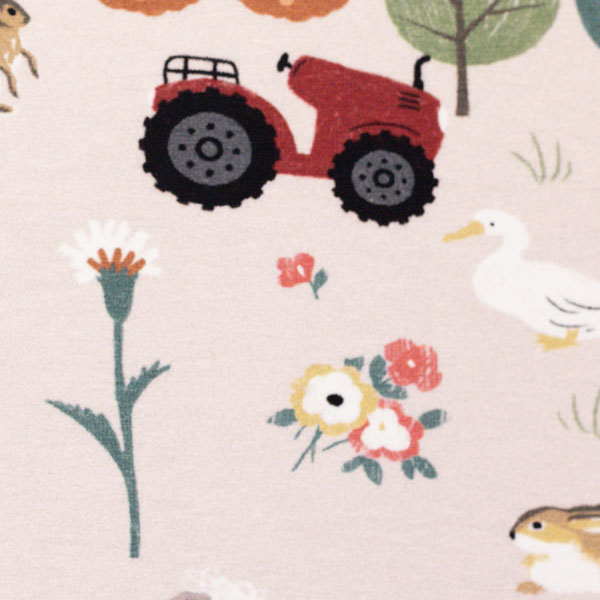 Jersey Baumwolle - "Vintage Farm" Tiere - beige / bunt