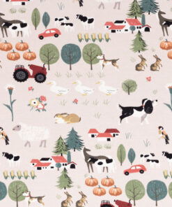 Jersey Baumwolle - "Vintage Farm" Tiere - beige / bunt