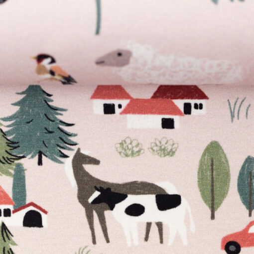 Jersey Baumwolle - "Vintage Farm" Tiere - beige / bunt