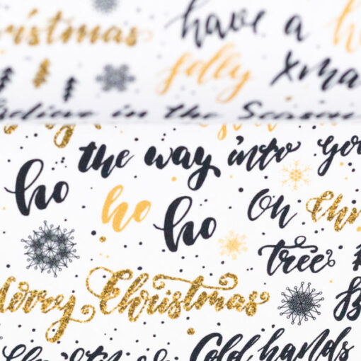 Baumwolle - "Kim" Happy Christmas - weiss / schwarz / gold