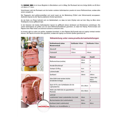 Papierschnittmuster Rucksack "Rosie" - Prülla