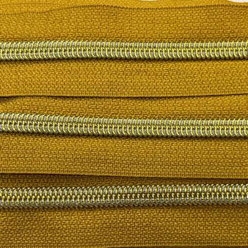 1 m Reissverschluss 6.5 mm mit 4 Schiebern in gold - curry / gold