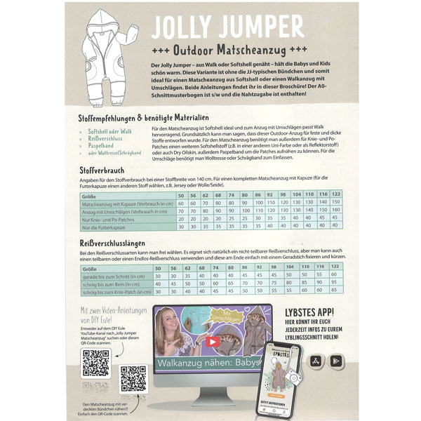 Papierschnittmuster Jolly Jumper Matscheanzug Gr 50 - 122 - Lybstes
