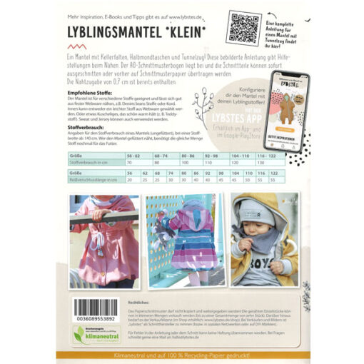 Papierschnittmuster Lieblingsmantel - Gr 56 - 122 - Lybstes