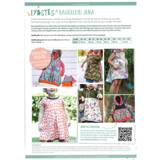Papierschnittmuster Basickleid Juna Gr 56 - 122 - Lybstes