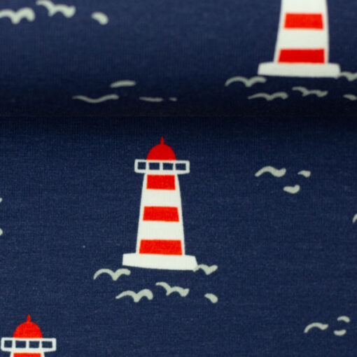 Baumwolljersey- "Thilo" - Leuchtturm - blau / rot / weiss