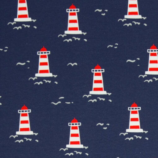 Baumwolljersey- "Thilo" - Leuchtturm - blau / rot / weiss