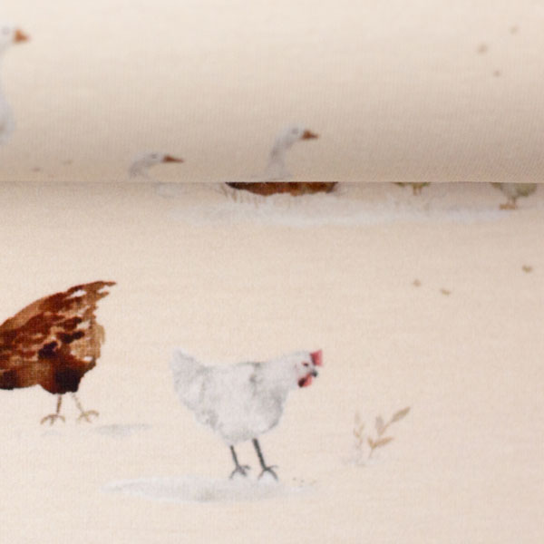 Jersey Baumwolle - "Hühner" by Christiane Zielinski - beige / natur