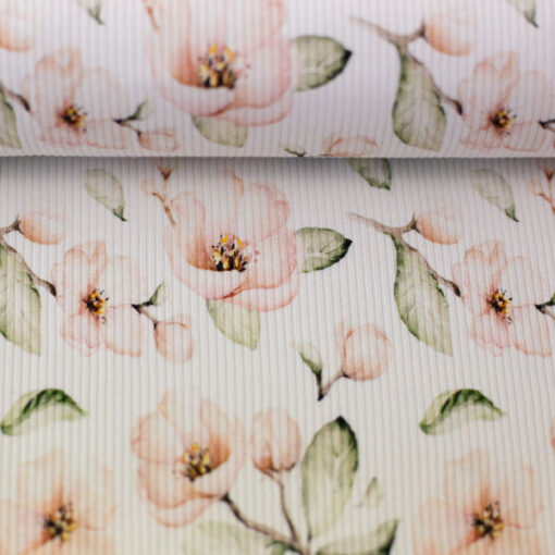 Baumwoll Rippjersey "Mia" Blumen - pastel / natur