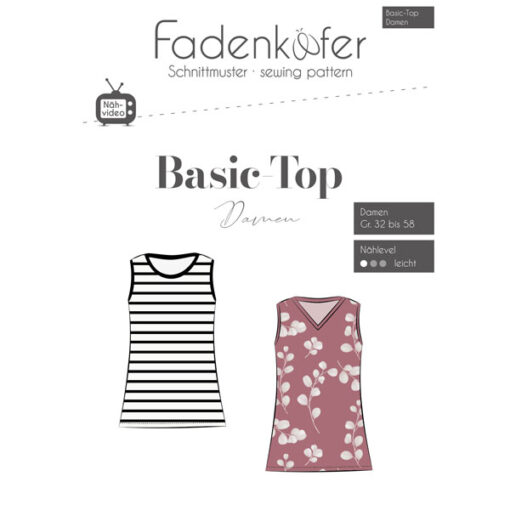 Papierschnittmuster Basic Top Damen Gr 32 - 58 - Fadenkäfer