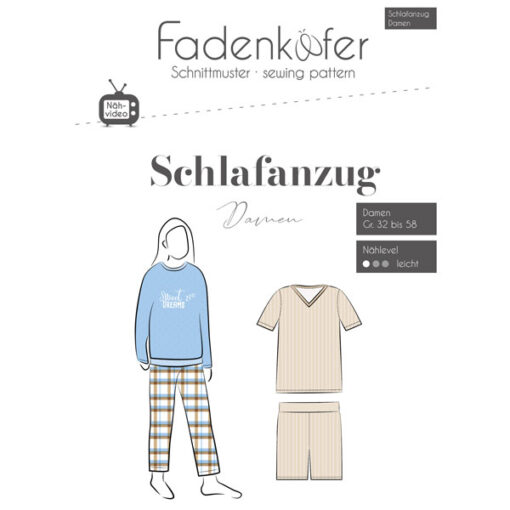 Papierschnittmuster Schlafanzug Damen 32 -58 - Fadenkäfer