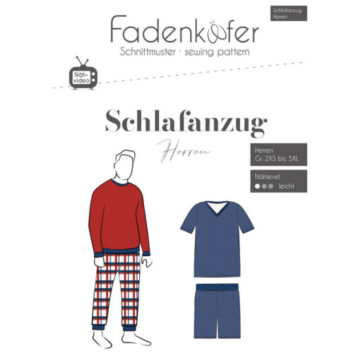 Papierschnittmuster Schlafanzug Herren 2 XS -4 XL - Fadenkäfer
