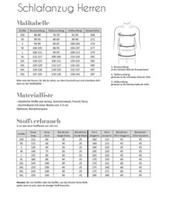Papierschnittmuster Schlafanzug Herren 2 XS -4 XL - Fadenkäfer
