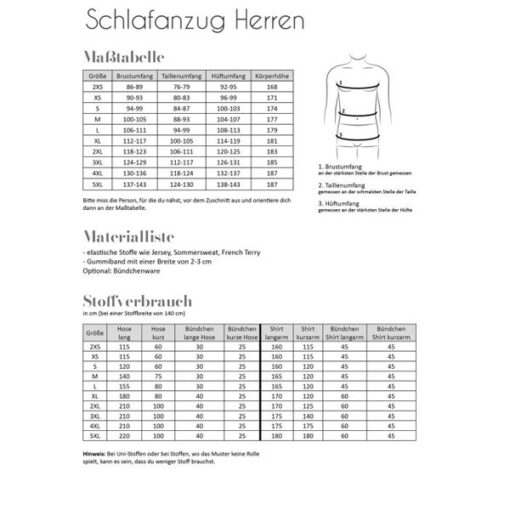 Papierschnittmuster Schlafanzug Herren 2 XS -4 XL - Fadenkäfer