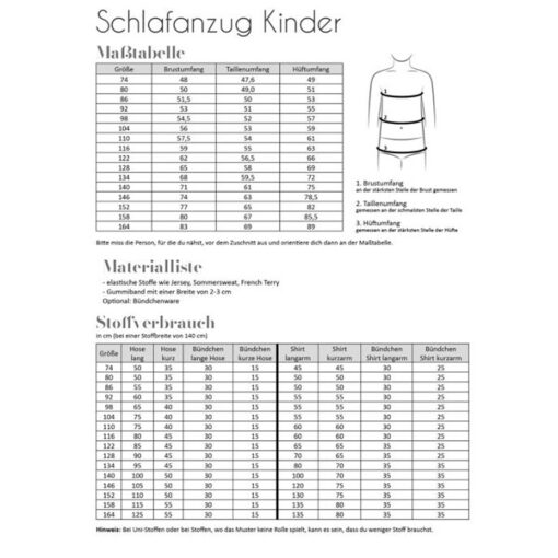 Papierschnittmuster Schlafanzug Kinder 74 -164 - Fadenkäfer