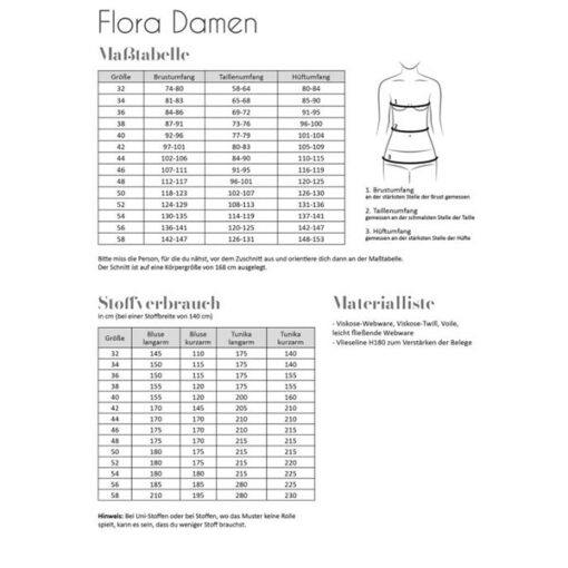 Papierschnittmuster Bluse / Tunkia Flora Damen Gr 32 - 58 - Fadenkäfer